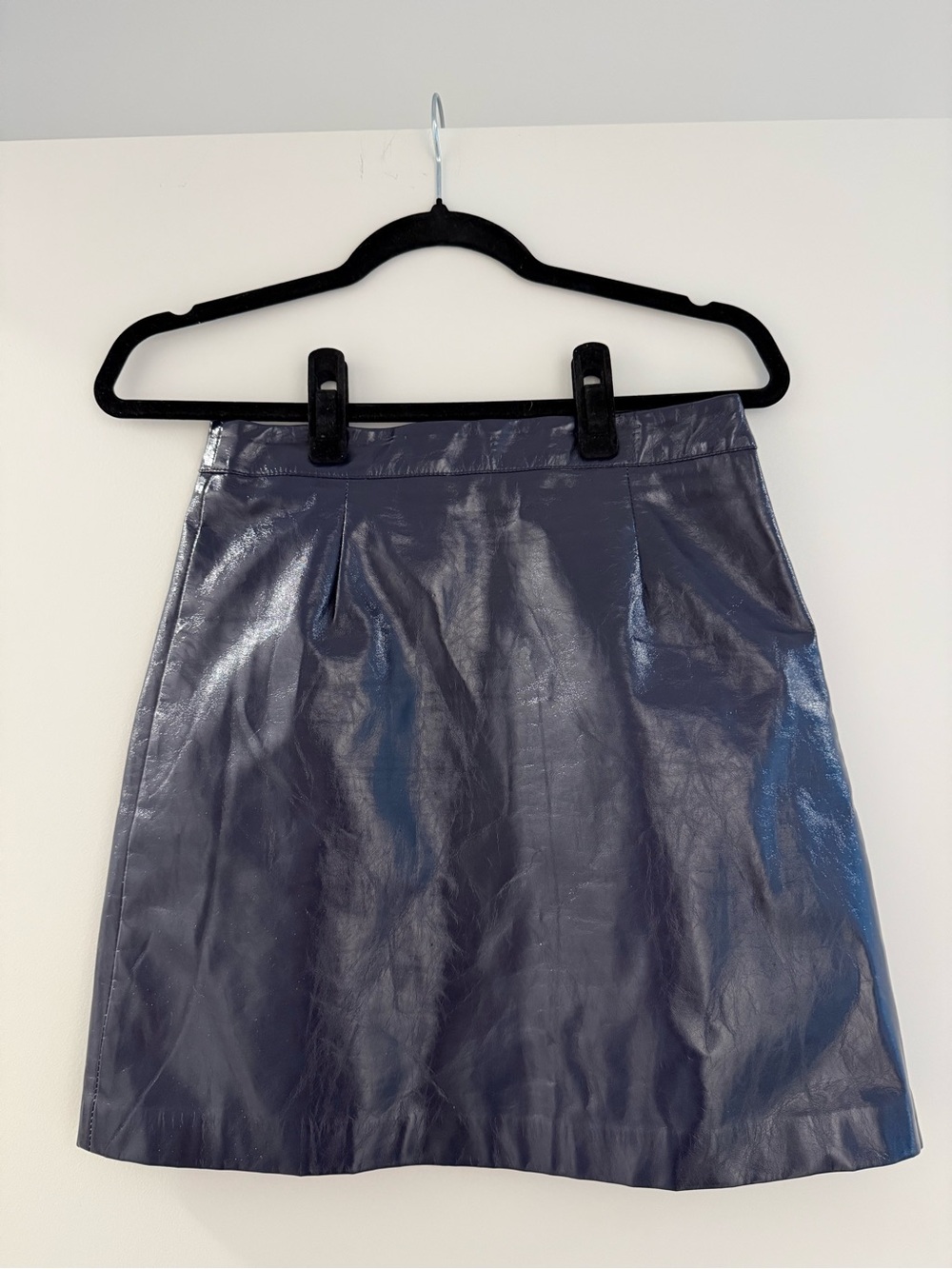 Sleek Navy Faux-Leather A-Line Skirt
